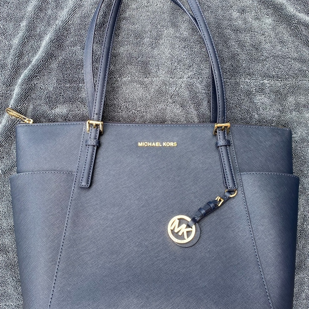 Michael Kors Dark Blue Tote with Gold Accents